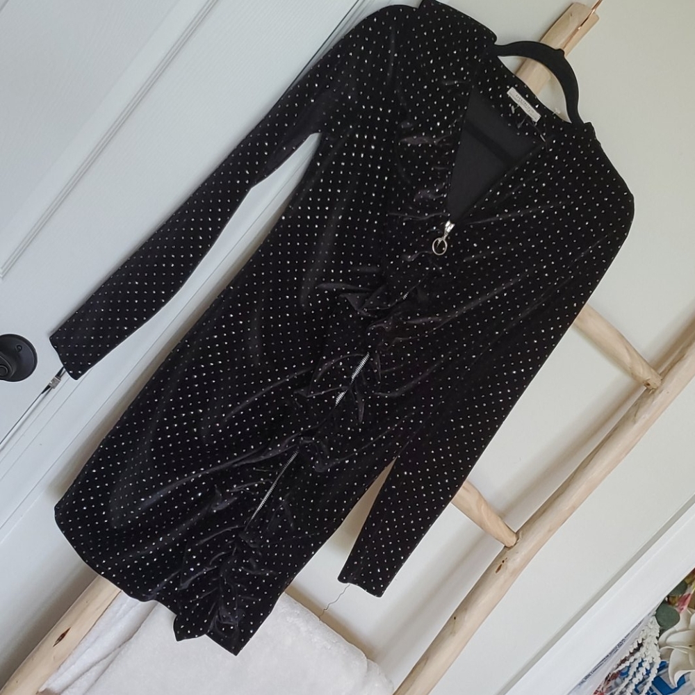 ZARA VELVET ZIP DRESS RUFFLE SPARKLE ✨ - Picture 9 of 13